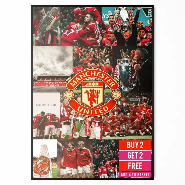 Manchester United Collage Football Poster Print - A5-A3 - BUY 2 GET 2 FREE