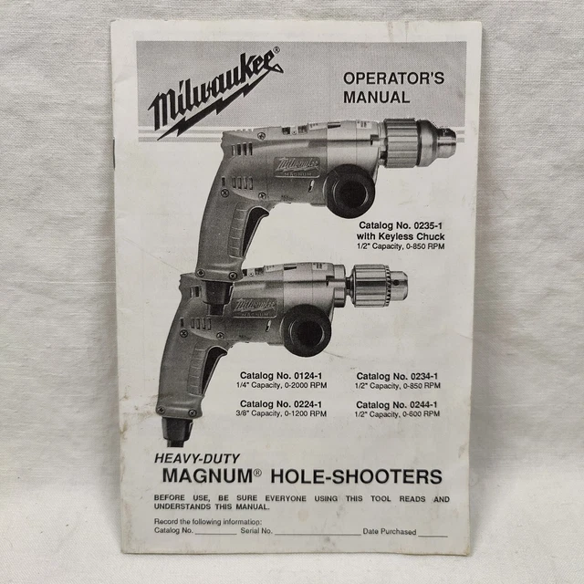 RARE VINTAGE MILWAUKEE Magnum HoleShooters Drill Operator's Manual