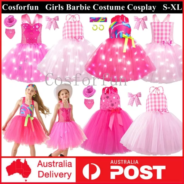 Kids Girls Barbie Costume Cosplay Barbie LED Light Up Tutu Dress Christmas Party