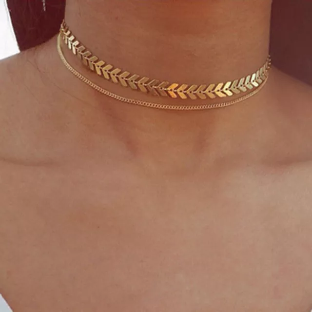 Fashion 925 Silver Gold Choker Chunky Chain Bib Necklace Women Jewelry Pendant