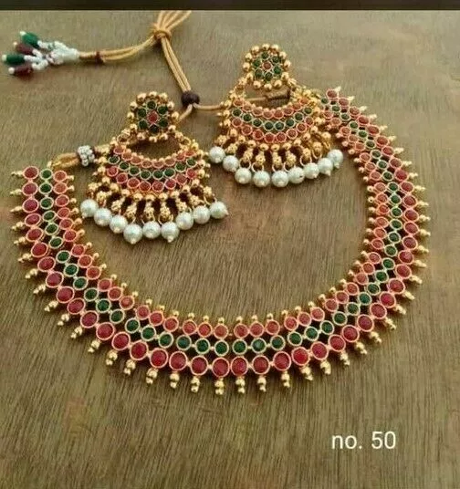 Indian Bollywood Style Designer Gold Plated Fashion Bridal Jewelry Necklace Set