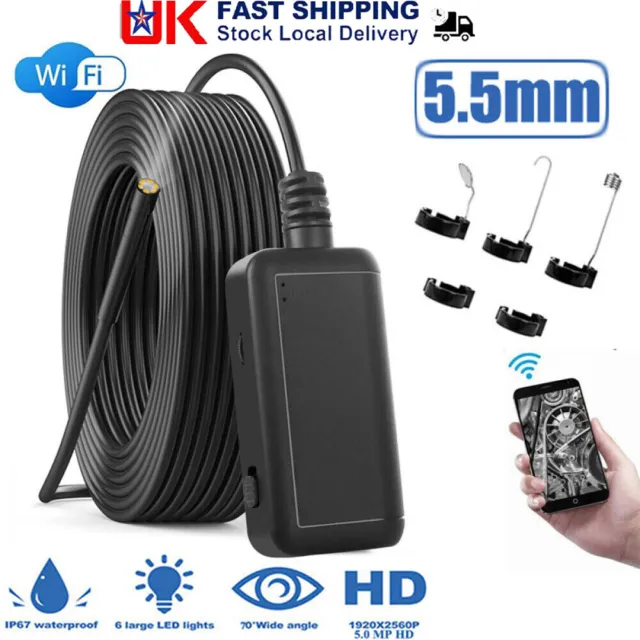 WIFI Endoscope Borescope Snake Inspection Camera HD 5.0MP for Phone Android 5M