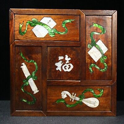 Exquisite Old Chinese rosewood Hand Painted fu word Five open boxes 6159