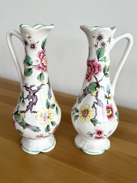 Old Foley James Kent Chinese Rose PAIR Small Jugs/Vases