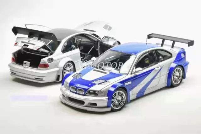 New DCN 1/18 BMW M3 GTR E46 Diecast Need For Speed Model Car Display Blue/Silver