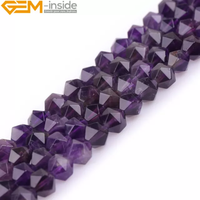Dark Purple Amethyst Natural Stone Crystal Faceted Polygonal Beads 15" 6mm 8mm