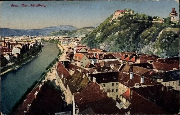 Ak Graz Steiermark, Mur, Schlossberg - 4015404