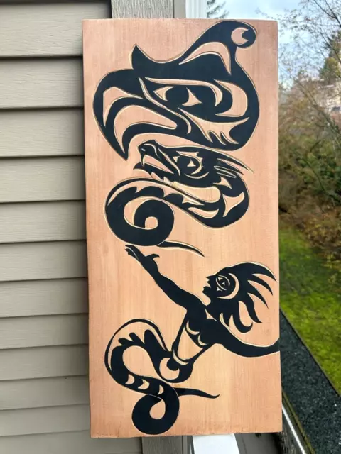 Northwest Coast Native Art  Large Eagle with Woman transforming into Sea Serpent