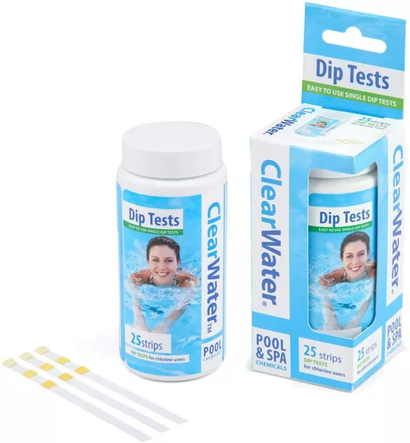 ClearWater Swimming Pools Spa Water Chlorine pH Alkalinity Dip Test Strips x 25