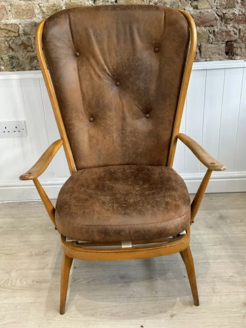 Ercol Evergreen High Back Chair NEWLY REUPHOLSTERED IN SHABBY CHIC LEATHER