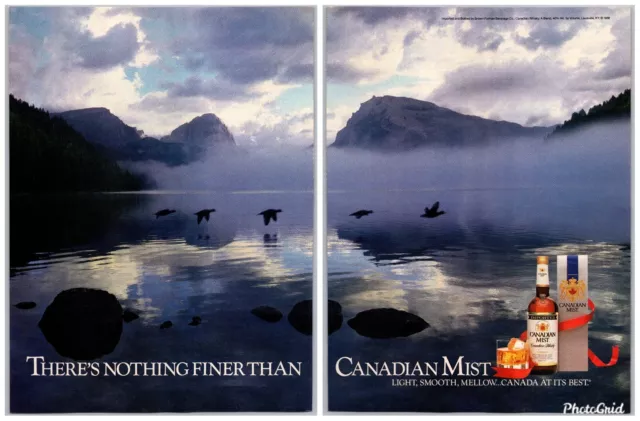 Canadian Mist Whisky Light Smooth Mellow Vintage Jan, 1989 Full 2 Page Print Ad