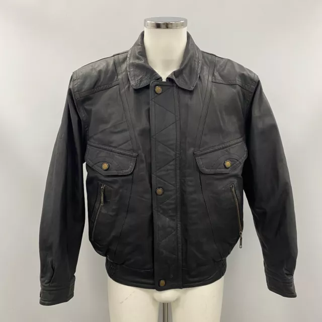 C&A Vintage Black Leather Jacket Size 38" Men's Blouson RMF53-SM