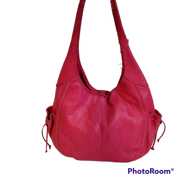 Sigrid Olsen Hot Pink Pebbled Leather Hobo Shoulder Bag Laced Accents Gold Trim