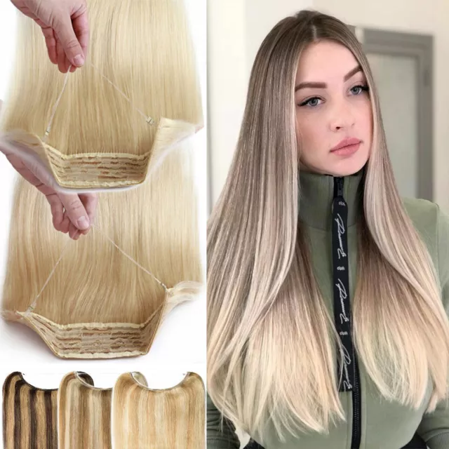 Wire Hair Extensions 100% Russian Remy Human Hair Hidden One Piece Headband Weft