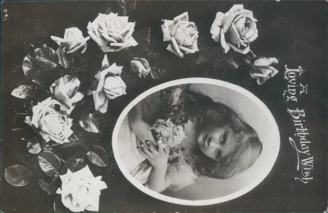 Birthday wish rose floral shenley real photo
