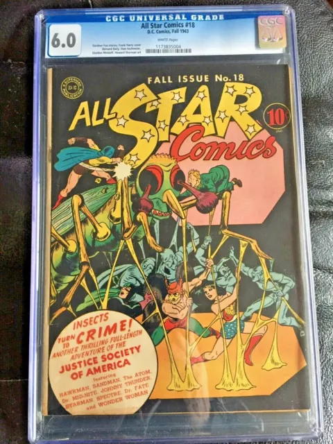 ALL STAR COMICS #18 CGC FN 6.0; White pg!; giant insect cover!