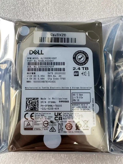 Disque Dur Dell F9NWJ 2.4TB SAS-3 12Gbps 10K 2.5in – Entreprise, Occasion Garantie 1 An