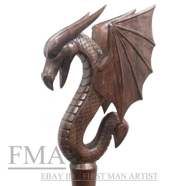 Dragon Head Handle Walking Cane Stick Hand Carved Wooden Walking Stick X_Mass GF
