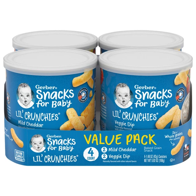 Gerber Snacks for Baby Lil' Crunchies Baked Corn, Value Pack, 1.48 oz Canister (