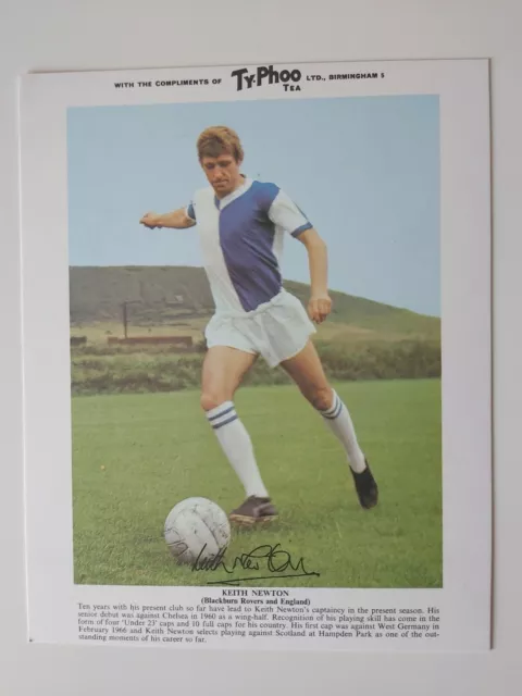 KEITH NEWTON BLACKBURN ROVERS & ENGLAND TYPHOO TEA FOOTBALL CARD 10'' x 8''