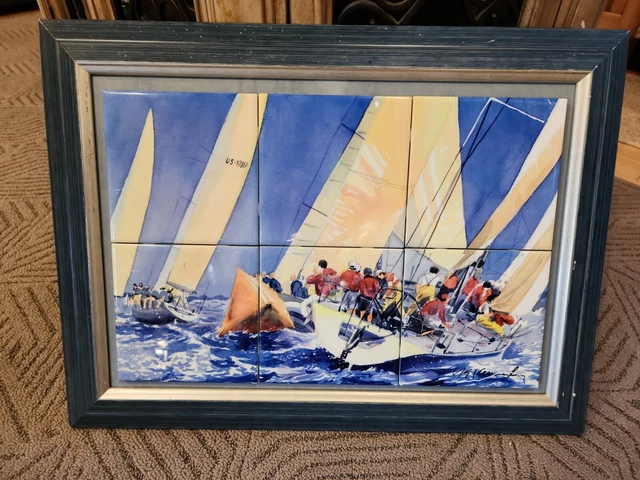 Yachting  Nautical Tile Art Sailing  At Sea  Sailing Vessel 6 Tiles Framed