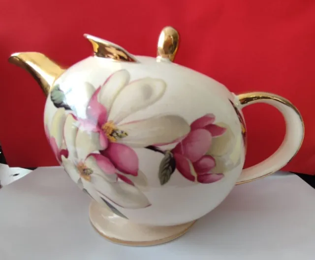 Ellgreave Burslem, England Sunset teapot - Magnolia Flower Butterfly