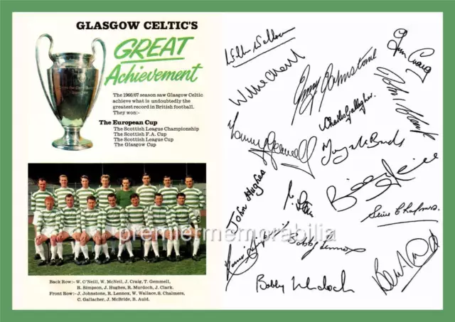 CELTIC FC 1967 EUROPEAN CUP FINAL SIGNED RE-PRINT x16 JOCK STEIN JIMMY JOHNSTONE