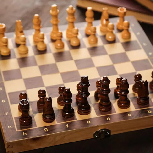 UK Large Chess Wooden Set.3-In-1 Folding Pieces Wood Board Game Chessboard Chess