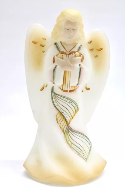 Fenton Art Glass Angel with Harp Hand Painted Burmese Satin 8" Signed Limited Ed