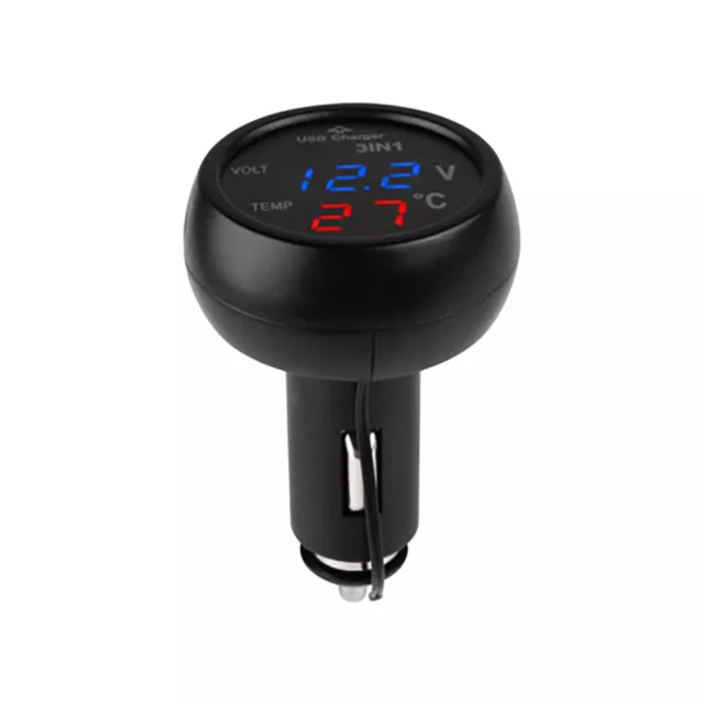 Car Charging for Multiple Devices 3 In 1 Digital Voltmeter And Thermometer USB