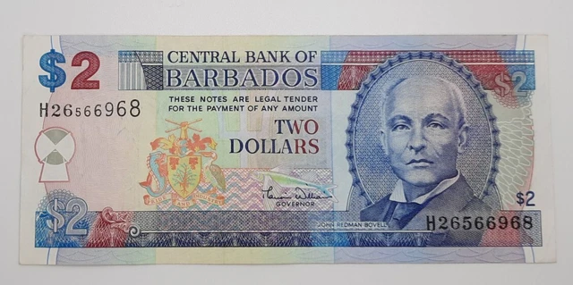 2007 - Central Bank Of Barbados - 2 (Two) Dollars Banknote Serial No. H 26566968