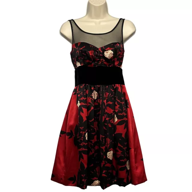 Plenty Tracy Reese Anthropologie Women Dress 4 Red Silk Floral Sheer Party Event