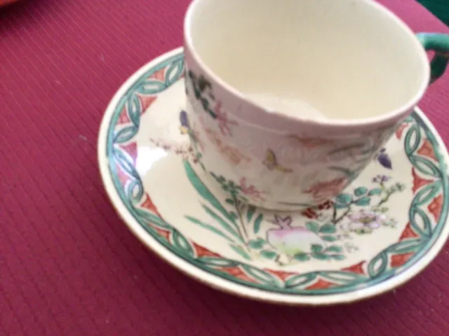 Antique Japanese Meiji Kinkozan kyoto satsuma miniature tea cup & saucer signed