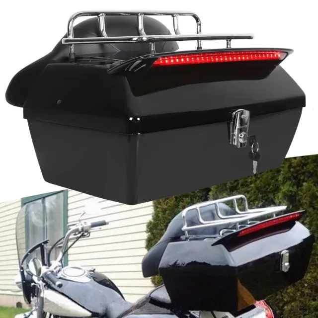 Motorcycle Tour Pack Trunk Tail Luggage Box W/ LED Light For Honda Harley Yamaha