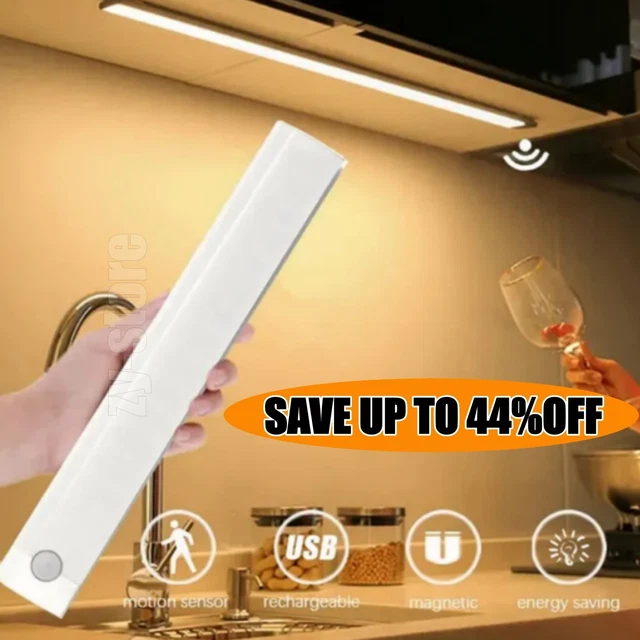 WIRELESS LED PIR Motion Sensor Light Magnetic Cabinet Closet USB ...