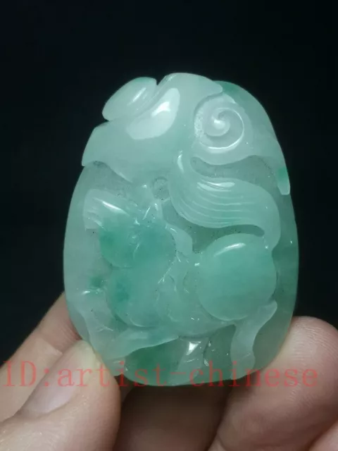 Chinese Natural Green Jadeite Jade hand-carved Horse Statue Necklace Pendant