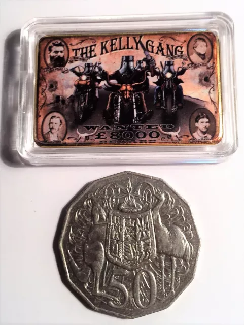 "NED KELLY"  The Kelly Gang Colour Printed HGE 999 24k Gold Ingot/token #18 3