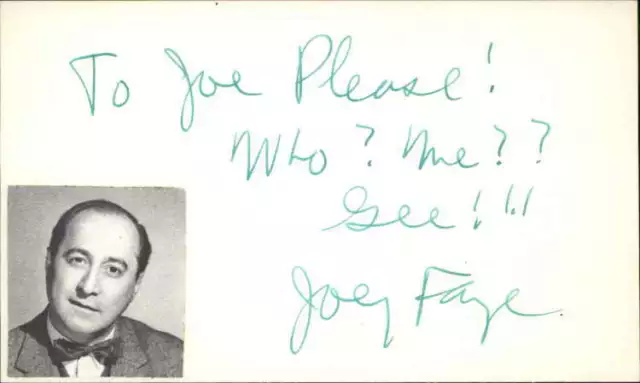 Joey Faye D.1997 Actor Signed 3" x 5" Index Card