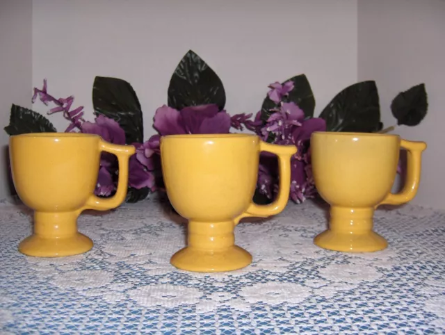 Frankoma Pottery Autumn Yellow Pedestal Coffee Cup Mugs Set of 3