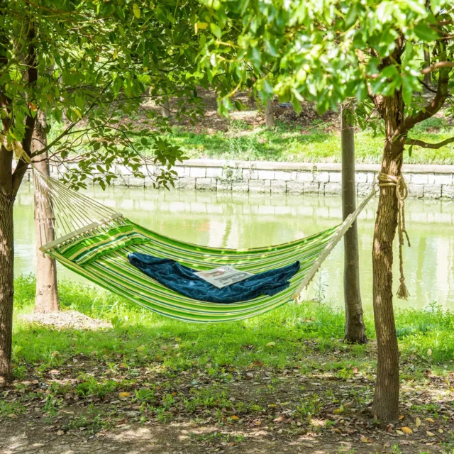 Wide Hammock Cotton Swing Hanging Bed Outdoor Garden Portable W/ Pillow Green