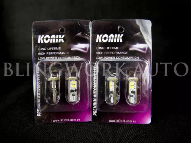 2 Pair KONIK K04 T10 LED CANbus 6000K WHITE Parker REGO Interior Light W5W