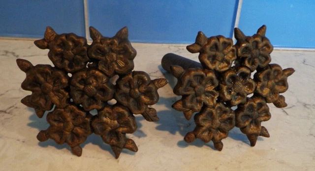 Pair of Vintage Brass Flower Bouquet Curtain Tie Back Knobs 4 inch Set of 2