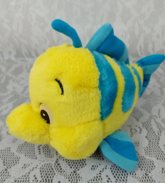Walt Disney Little Mermaid Flounder Fish Yellow Blue 9 Plush Stuffed