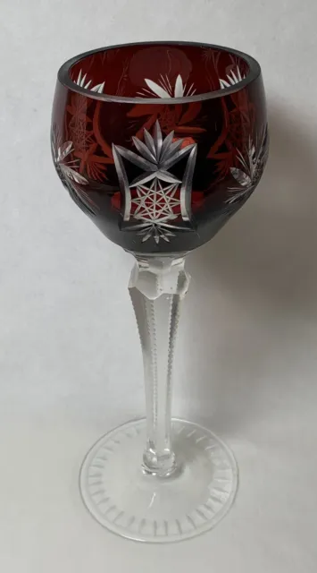 Vintage Ruby Red Cut To Clear Bohemian Wine Glass