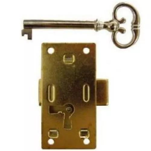 Medium Brass Plated Flush Mount Lock for Cabinet Doors or Dresser Drawers w/key