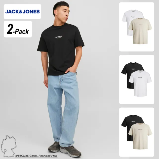 Herren JACK & JONES 2-er Set T-Shirt Logo Print Kurzarm Shirt Pack JORVESTERBRO