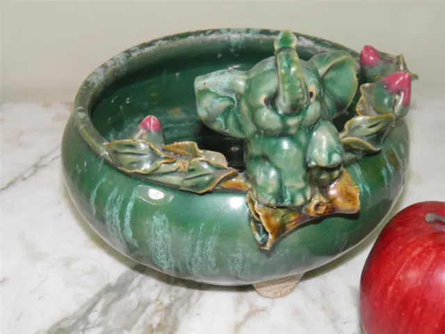 Antique Glazed Pottery Figural Elephant Majolica Planter Bowl