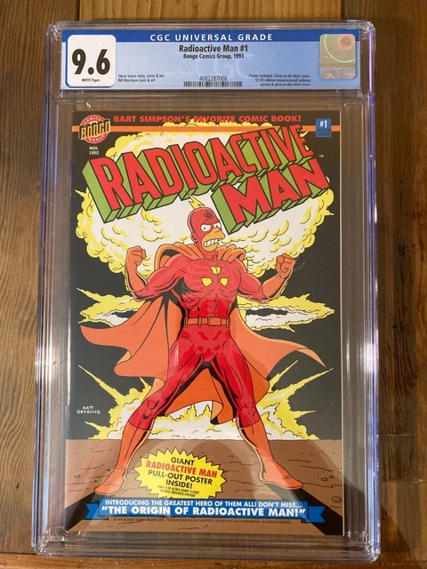 RARE KEY! (Glow In The Dark) Radioactive Man #1 CGC 9.6 Bongo 1993 Bart Simpsons