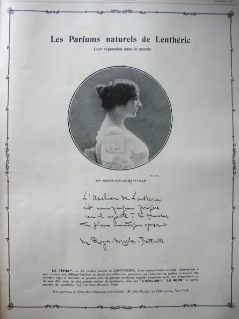 Publicité De Presse 1906 Parfums De Lenthéric Roger Miclos Bataille Pianiste
