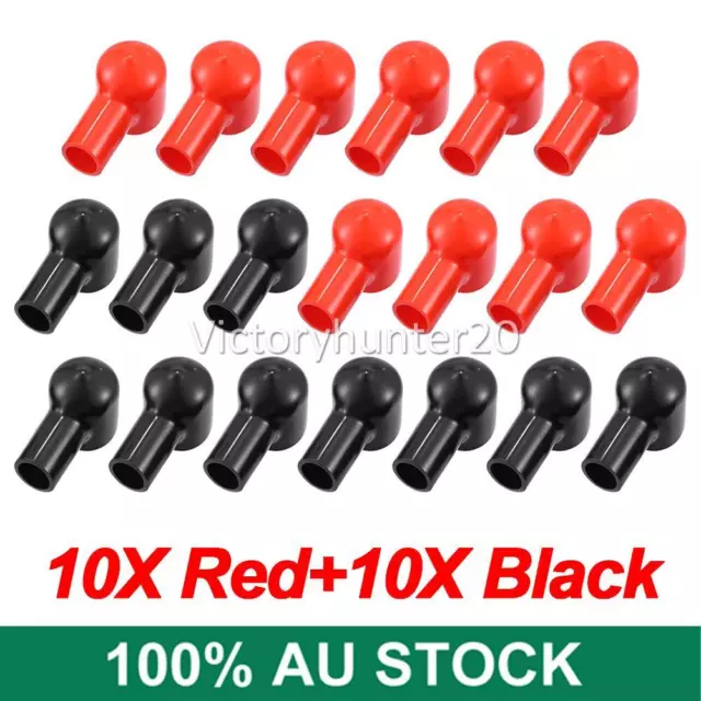 Battery Terminal Insulating Rubber Protector Covers 14mmx10mm Red+Black 20pcs